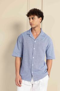 Chemise décontractée en coton teint en fil pour hommes, col cubain oversize à épaules tombantes, motif imprimé respirant, style d'été, taille XL - Product Image 2
