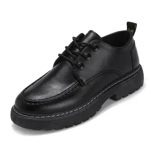 Platform big head leather shoes men's business casual men's shoes British top layer cowhide Derby shoes hand grip grain men's le