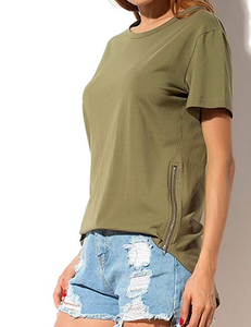 Camiseta de verano para mujer, Camiseta 100% de algodón y poliéster con cuello redondo profundo, camiseta ligera con dobladillo curvo, camiseta para mujer - Product Image 5