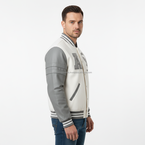 Hot Sale Custom Grey Varsity <b>Jackets</b> | Wool Body | <b>Men's</b> <b>Summer</b> Fashion <b>Jackets</b> Wholesale Front Logo Windproof & Breathable - Product Image 4