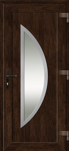 ประตูพีวีซีวอลนัทสีเข้มพร้อมกระจกฝ้าโค้งและดีไซน์ขอบโลหะ - Product Image 1