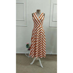Robe midi Dalgic à rayures, col à revers, sans ceinture, Kadin Askili Kruvaze, 37941 - Orange - Product Image 5