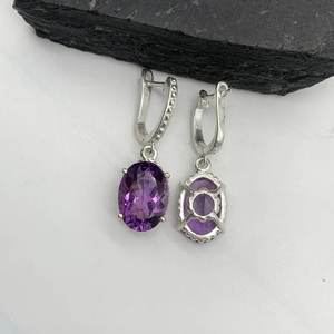 Wholesale Bulk Natural Amethyst <b>Huggie</b> Hook Drop Stud Solid 925 Sterling <b>Silver</b> Dangle <b>Earrings</b> Gold Plating Trendy Design Women - Product Image 5