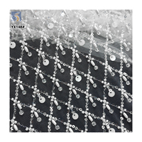 Tissu en dentelle brodée de perles à carreaux de sequins blancs pour mariage, tissu en dentelle de mariée de haute qualité, lourd et perlé