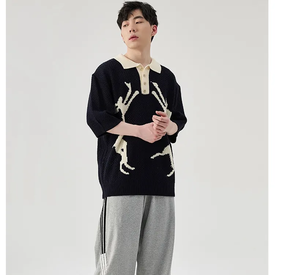 Nouvelle Collection Printemps-Été 2026 – T-shirt Homme Décontracté en Maille Jacquard Polyvalent à Manches Courtes 100% Coton Popeline - Product Image 1