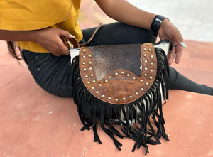 กระเป๋าสะพายพาดลำตัวหนังกลับสำหรับผู้หญิงกระเป๋าคาดลำตัวทรงถังทำจากหนังกลับหนังกลับมีสไตล์ใหม่ - Product Image 3