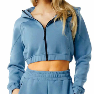 Sudadera con capucha recortada personalizada para mujer, Sudadera con capucha recortada de entrenamiento deportivo OEM para mujer, Sudadera con capucha recortada térmica para mujer - Product Image 1