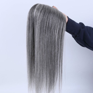 Extensiones de Cabello Remy Salt Pepper, con Doble Trama y Base de Malla Mono, Reemplazo Capilar para Mujer, Cabello Humano Virgen Indio Gris de Alta Calidad - Product Image 4