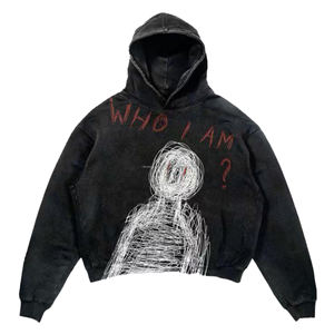 Sudaderas con capucha de ropa de calle de alta calidad para hombre Lavado ácido 100% Algodón Serigrafía Logo Pullover Sudaderas con capucha recortadas de gran tamaño para hombres - Product Image 5