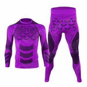 Custom Womens And Mens Red Compression <b>Sports</b> Set Seamless <b>Long</b> <b>Sleeve</b> Workout Shirt & Athletic Leggings - Product Image 5