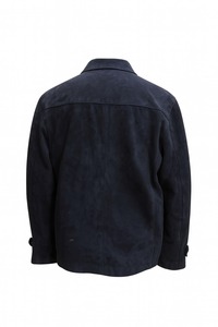 Leather Goat Suede Navy <b>Blue</b> Stand Collar Front Logo Celebrity Inspired Casual Motorcycle <b>Jacket</b> Breathable Vintage Outerwear - Product Image 6