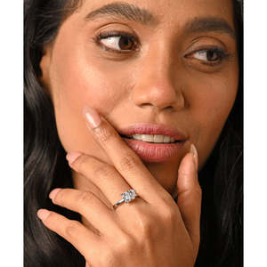 NOVAMART Fine <b>Dainty</b> 925 Sterling Silver Twins Finger <b>Ring</b> Adjustable Band with Cushion Emerald Cut Oval Zircon and Diamond Whol - Product Image 4