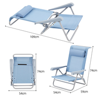 Chaise longue de plage en maille à séchage rapide Chaise de sable légère Chaise de plage inclinable réglable à 7 positions avec appui-tête HOMFUL