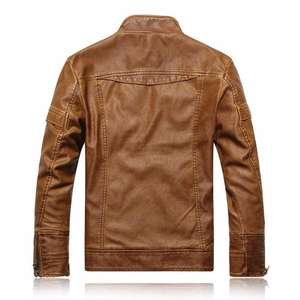 Chaqueta de piel de oveja de bombardero para hombre Chaqueta de cuero de talla grande estilo motorista con relleno cálido de piel de aviador - Product Image 3