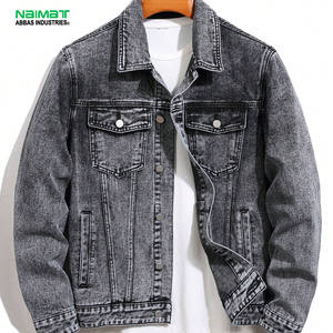 Veste en jean décontractée pour homme, style vintage délavé gris, coupe ajustée, style camionneur, en coton, vêtement d'extérieur tendance pour homme, collection printemps - Product Image 1