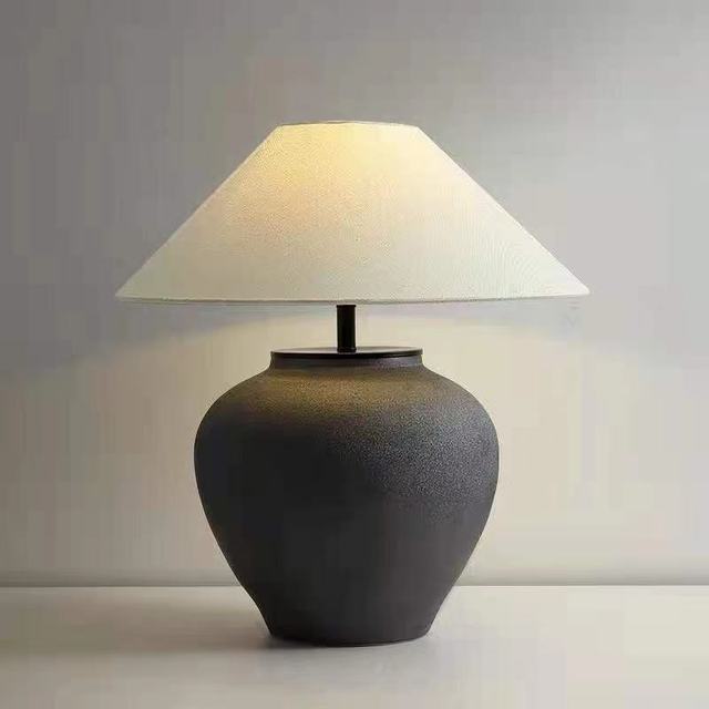 Chinese Style Wabisha Pure Handmade Ceramic Table Lamp Retro Living Room Bedroom Decoration Table Lamp