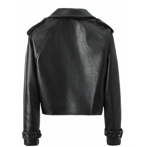 Chaqueta de cuero de lana de piel de oveja para mujer, chaqueta cálida de invierno para motocicleta, abrigo corto de retazos, diseño de ropa de calle de manga larga - Product Image 2
