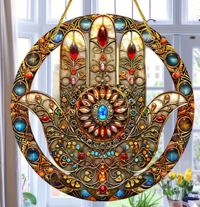 Colgante de pared de mano Hamsa de metal blanco con volutas detalladas y símbolos de amuleto protector para decoración de paredes a precio mayorista - Product Image 6