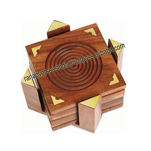 Ensemble de sous-verres en noyer en bois fait à la main de haute qualité avec support ensemble de 6 pour tasses à thé tasses à café et verres à eau - Product Image 3