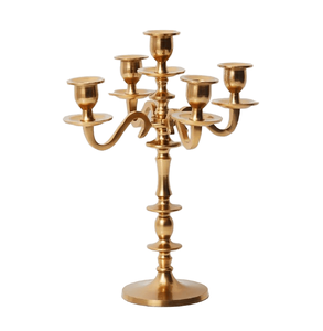 Candélabre à six bras en laiton, classique, artisanal, doré, pour une décoration intérieure raffinée et luxueuse - Product Image 1