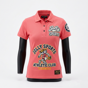 Camiseta polo premium para mujer, 200 GSM, tela piqué de algodón, color rosa coral, logotipo bordado, ropa personalizada, camisetas polo para mujer - Product Image 4