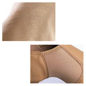 Chaussures de ballet professionnelles en cuir véritable pour femmes, dessus en cuir verni noir et brun, fourrure pour toile extensible - Product Image 3