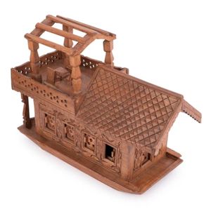 Bateau de maison du Cachemire sculpté en bois de noyer avec lumières 18 pouces décoration de la maison décor de ferme parfait pour les cadeaux - Product Image 2