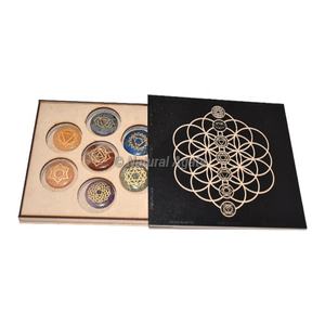Compre Piedras de los Siete Chakras Grabadas Personalizadas con Caja de la Semilla de la Vida - Product Image 1