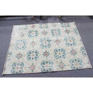 Tapis vintage 3,8 x 4,7 pieds, tapis turc d'appoint, tapis bleu ombré - Product Image 3