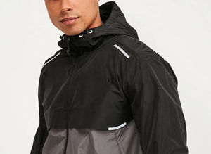 Chaquetas cortavientos de nailon personalizadas para hombre, chaqueta de gimnasio de poliéster, atletismo a rayas reflectantes, deportes, chaquetas a prueba de viento con cremallera completa - Product Image 4