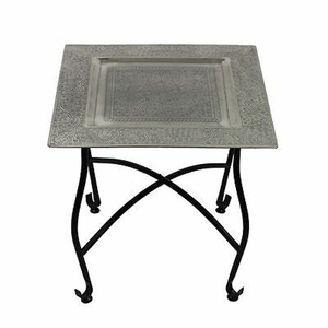 Mesa de Centro Marroquí Antigua Plateada con Base de Madera Clásica de Seis Patas, Mesa Decorativa Marroquí - Product Image 3