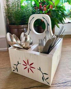 Decorative Wooden <b>Caddy</b> With Compartments Perfect For Office Desk Organization Craft Supplies And Household Accessories - Product Image 3