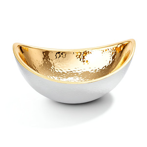 Plateau de service rond martelé en aluminium argenté, écologique, intérieur doré, personnalisable pour la maison, cadeaux de mariage, plats, assiettes - Product Image 1