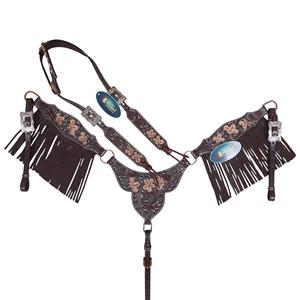 Direct Factory Western Leather Headstall & Breast Collar Set Gladiator Design, Hand-carved with Custom Fitting Featuring - Product Image 1