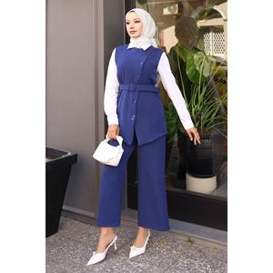 Ensemble décontracté noir à imprimé floral avec gilet et pantalon, ceinture incluse, en tissu tissé, longueurs longues et mi-longues, saison estivale, taille XL - Product Image 6