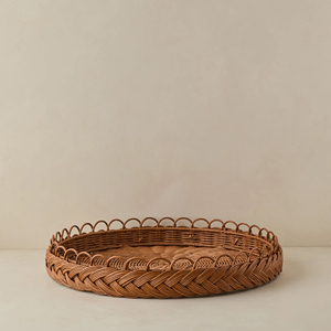Handmade <b>Round</b> Rattan <b>Tray</b> With Braided Edge Natural Woven Serving <b>Tray</b> For <b>Table</b> Decoration And Home Use Wholesale - Product Image 1