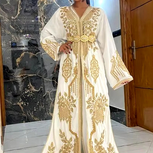 ชุดเดรส caftan LATEST--DAZZLING--WHITE ประดับด้วยลูกปัดแก้วคริสตัล, หิน, งานปัก dabka zari สำหรับงานปาร์ตี้/งานแต่งงาน = 2024 - Product Image 1