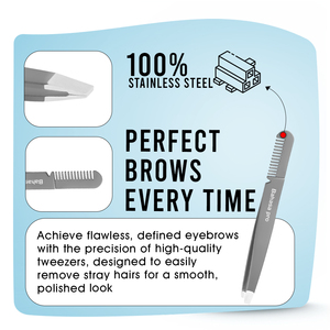 Pinzas para Cejas con Punta Inclinada y Peine de Doble Cara, Logotipo Personalizado, Proveedor OEM ODM, Pinzas con Peine de Bahasa Pro - Product Image 3