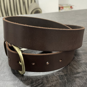 Ceinture classique pour homme en cuir pleine fleur vieilli brun foncé, sangle décontractée avec boucle en laiton massif pour jeans - Product Image 3