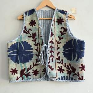 Women's Boho Style Short Cotton Vest <b>Coat</b> Embroidered Reversible Eco-Friendly Breathable Summer Bohemian Jacket - Product Image 1