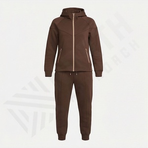 Conjunto Deportivo Informal con Capucha, Personalizado con Impresión, de Algodón Cómodo y Felpa Técnica, de Dos Piezas, con Cremallera, para Invierno, Gimnasio, Deportes, Color Personalizado - Product Image 1