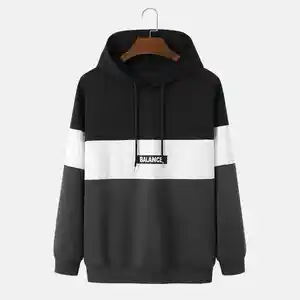 Toptan özel boy adam kazak Hoodies ağır Streetwear moda Hoodie üç ton siyah beyaz blok Hoodies erkekler