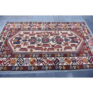 Alfombra ecológica de lana negra y roja Kilim de área grande, 4,3x7,1 pies, tejido plano turco, respaldo de látex, Alfombra de pasillo para habitación - Product Image 3