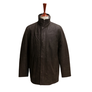 Chaqueta de Cuero DINO GOAT DEER BROWN, Abrigo Largo Premium Ecológico Unisex con Cuello Alto y Cremallera |   Ropa de Abrigo de Moda de Invierno |   OEM - Product Image 1