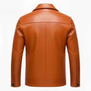 Veste en cuir longue décontractée pour homme, style streetwear, avec col en textile, OEM - Product Image 2