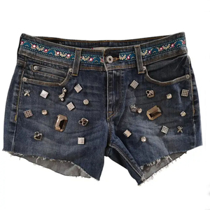 Nueva llegada de moda de verano para mujer, pantalones vaqueros de algodón elásticos con bolsillos, pantalones cortos de cintura alta, pantalones cortos de talla grande para mujer - Product Image 1