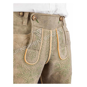 Short Lederhosen en cuir de vachette véritable pour homme personnalisé Short solide avec boutons brodés fermeture poches avant boucles de ceinture - Product Image 4