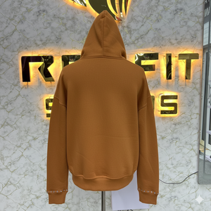 Sweat à capuche zippé pour homme en molleton streetwear, effet délavé à l'acide, avec strass et fermeture éclair, style usé, personnalisable par le fabricant - Product Image 4