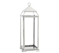 Lot de 2 lanternes décoratives carrées en acier inoxydable argenté, écologiques, pour bougies hurricane de Noël et porte-bougie avec poignée supérieure