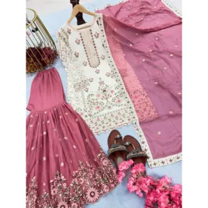 Conjunto de Top y Palazzo Bordado con Dupatta para Mujer de Diseñador - Product Image 4